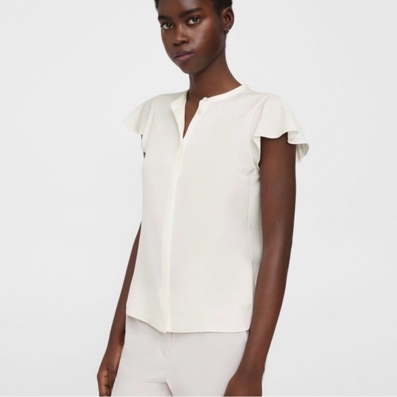 Theory Ivory Ruffle Sleeve Silk Georgette Blouse